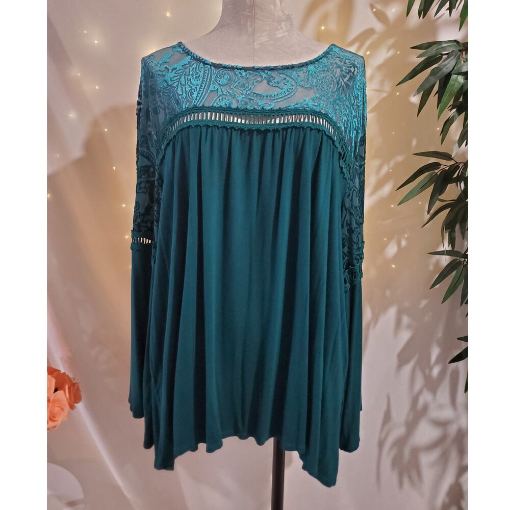 Vtg John Paul Richard Velvet Burnout Babydoll Bell Sleeve Top Sz 3X Whimsigoth
